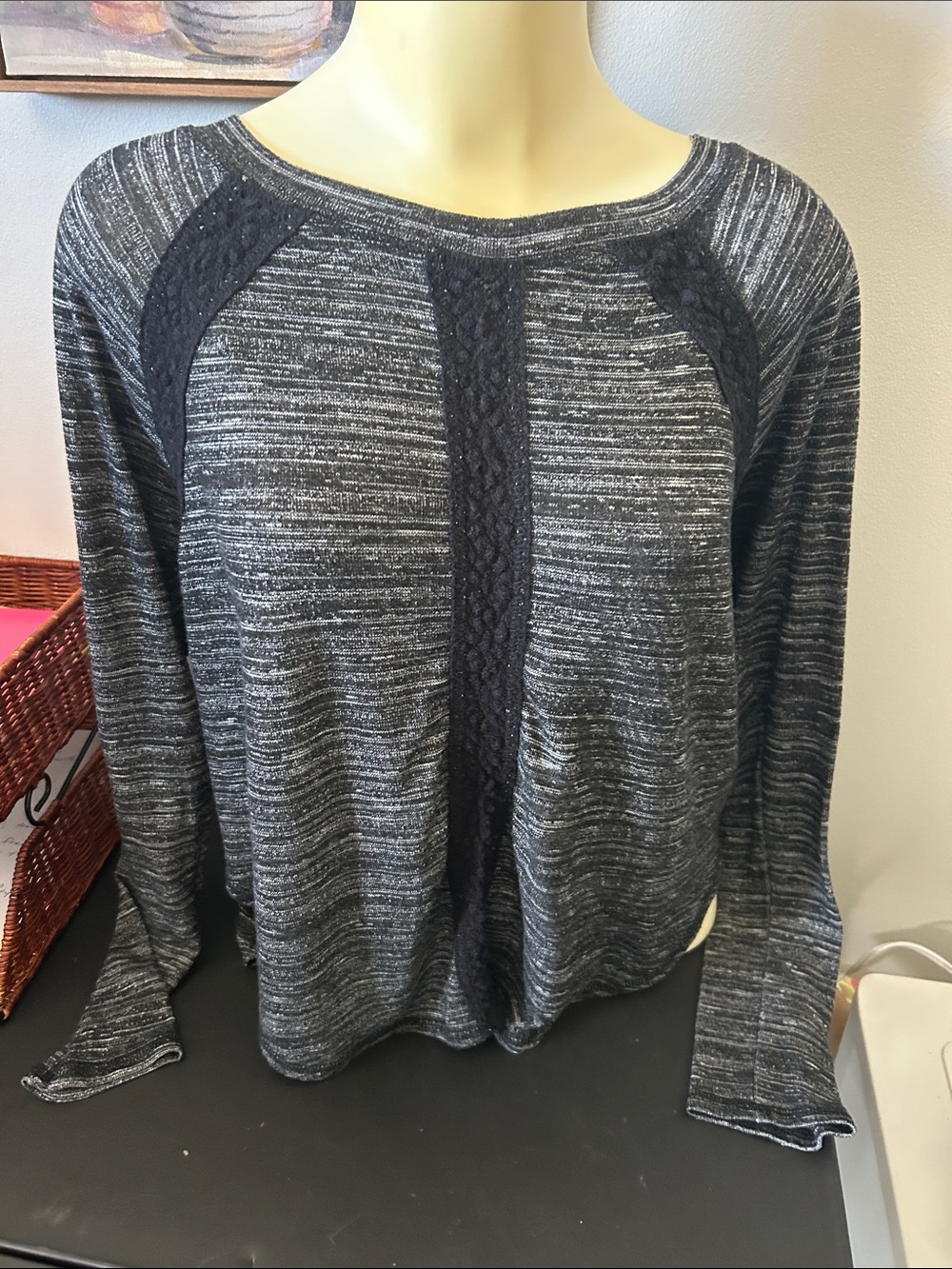 Harley-Davidson Black Heather Knit Pullover with Cable Trim